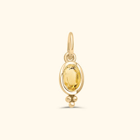 Gold plated birthstone hanger met ovale citrien en sierlijk detail – Josephina Jewelry