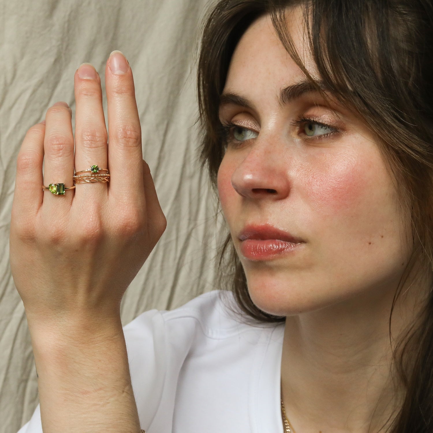 Toi et Moi Tourmaline Peridot ring | 9K